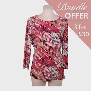 JM Collection Tropical Leaf Print Scoop Neck Stretch Top